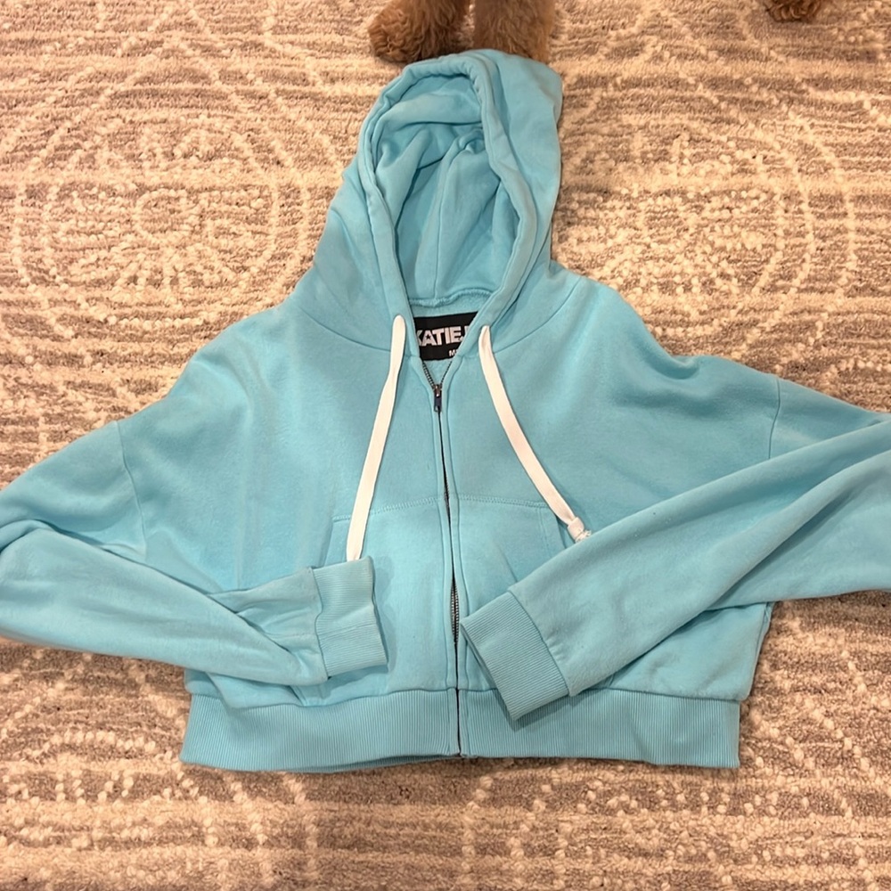 Katie J cropped baby blue sweatshirt size medium